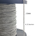 Factory Supplier 1.5mm Diamond Cut Rope Chain Semi-finished Rhodium Plated Sterling Silver 925 Bulk Roll for Men Women Gift