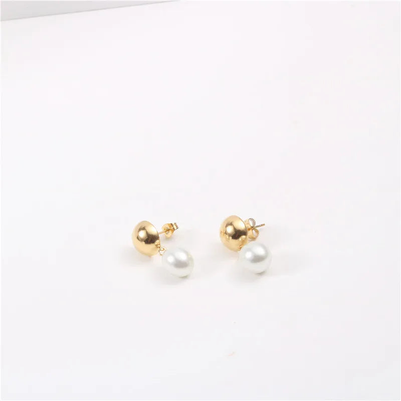 Fashion Vintage Stainless Steel Pearl Earrings 18K PVD Gold Plated Pearl Drop Earring