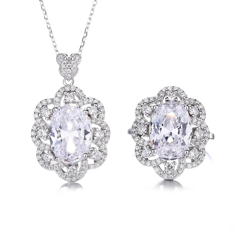 925 Silver Lady Blue Zircon Necklace Jewelry Rose Blue Zircon Ring Valentine's Day Gift