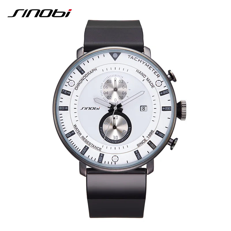 SINOBI Multi-functional Stainless Steel Band Quartz Alloy Case Water Resistant Chronograph Men's Fashion Watch S9689G