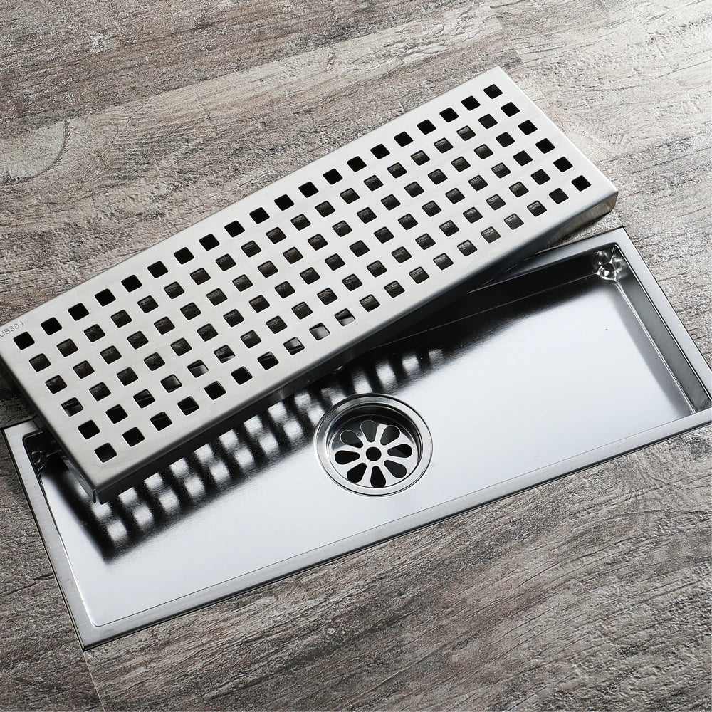 Linear Rectangle Shower Bathroom Floor Drain with Removable Cover Grid Grate Modern Design MegaBDM