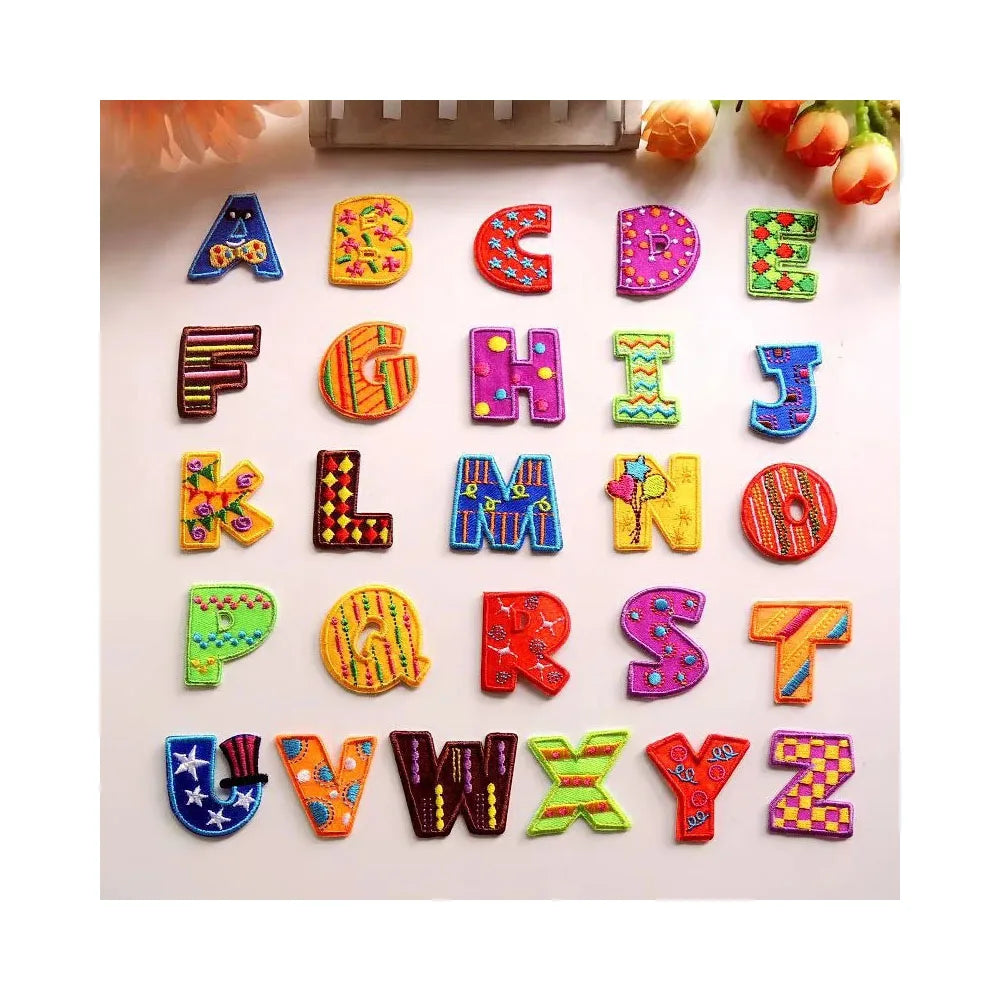 Popular Colourful 26 Letter Embroidered Patches Wholesale Iron on Embroidery Craft Applique Custom Letter Cute Embroidery Patch