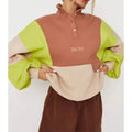 Wholesale Cotton Streetwear Color Block Hoodie Custom Fleece Pullover Sweatshirt with Button Women Hoodies