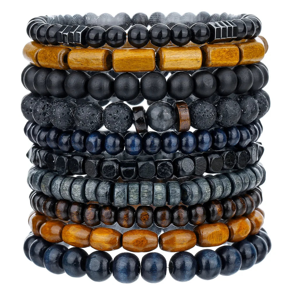 Hot Selling European and American Unisex Retro Trendy Gift Elastic Layered Beaded Bracelet Set
