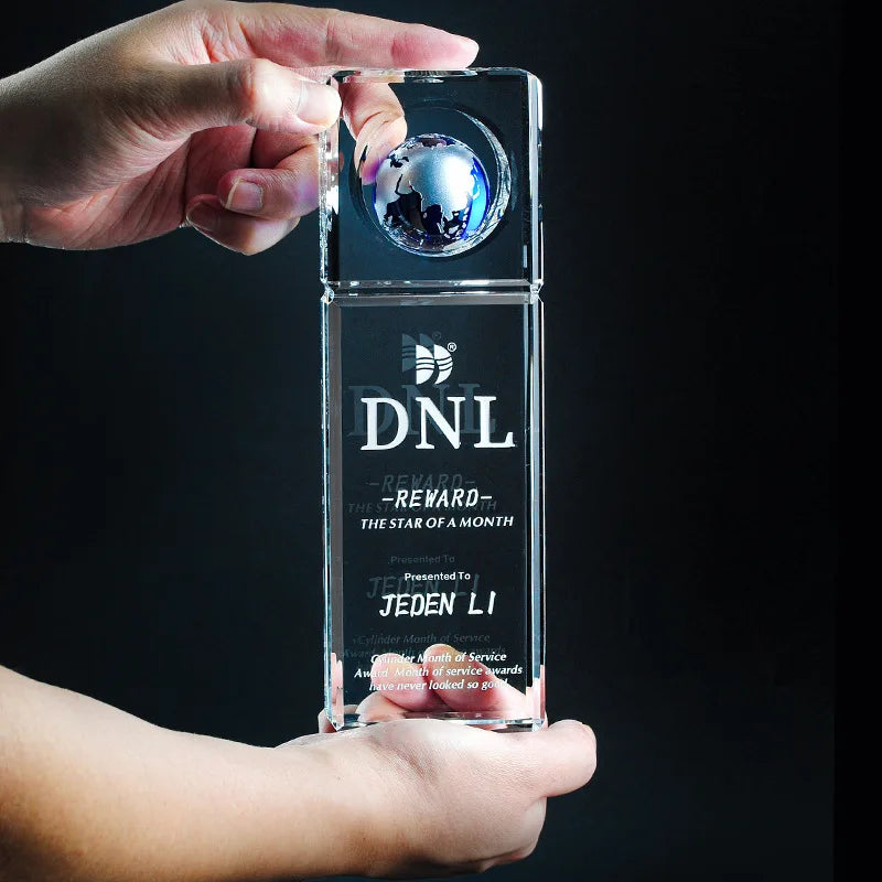 Wholesale Custom Crystal Trophy Craft Award  Engraved Globe Medal Sports Champion Award Crystal Trophy Souvenir Ornament Gifts