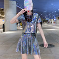 Glitter Sequin T-shirt Women's Short Sleeve Skirt Cheerleading Jazz Dance Performance Set
