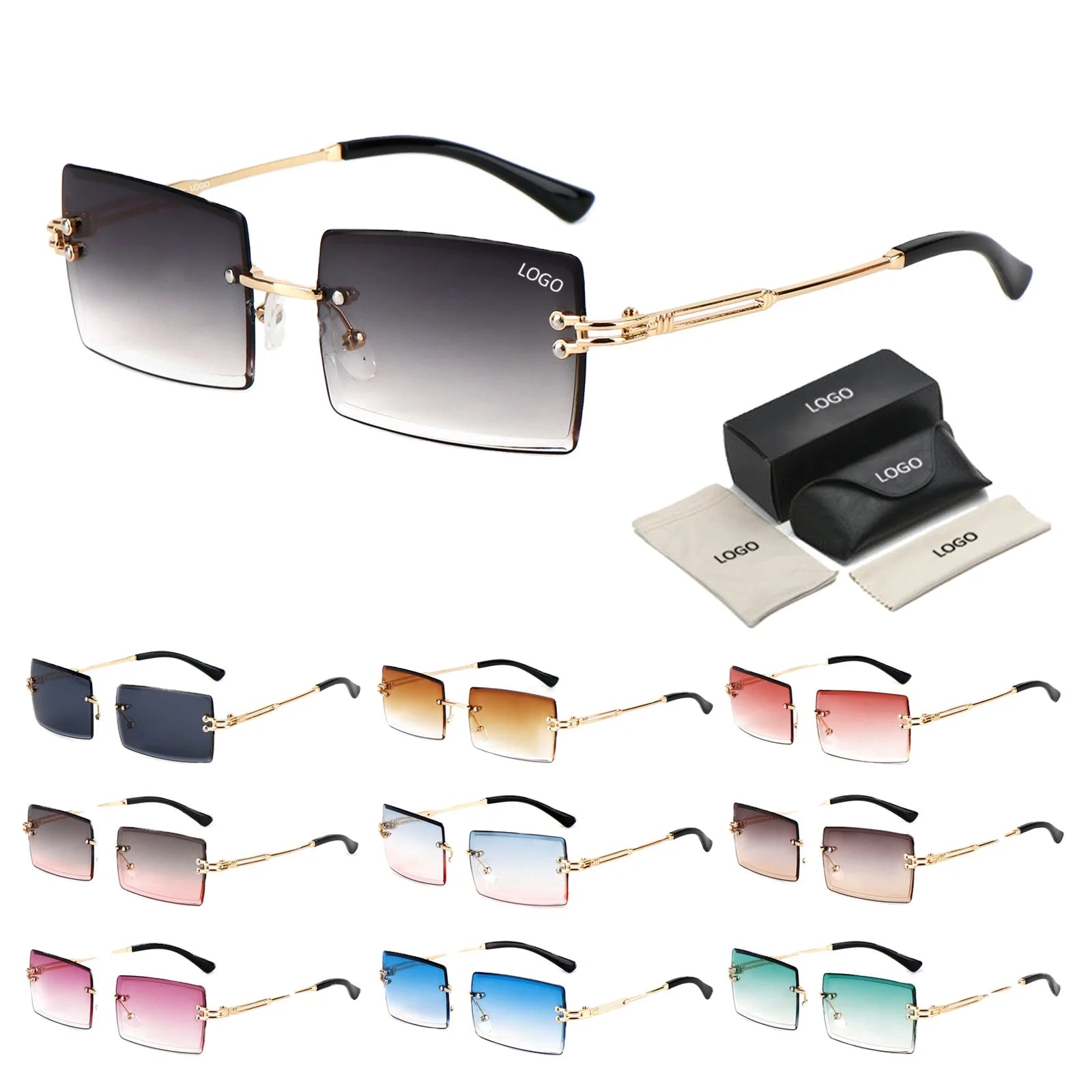 Diamond Cut Clear Sunglasses Rectangle Men Luxury Sun Glasses Fashion Metal Square Rimless Vintage Sunglasses Women
