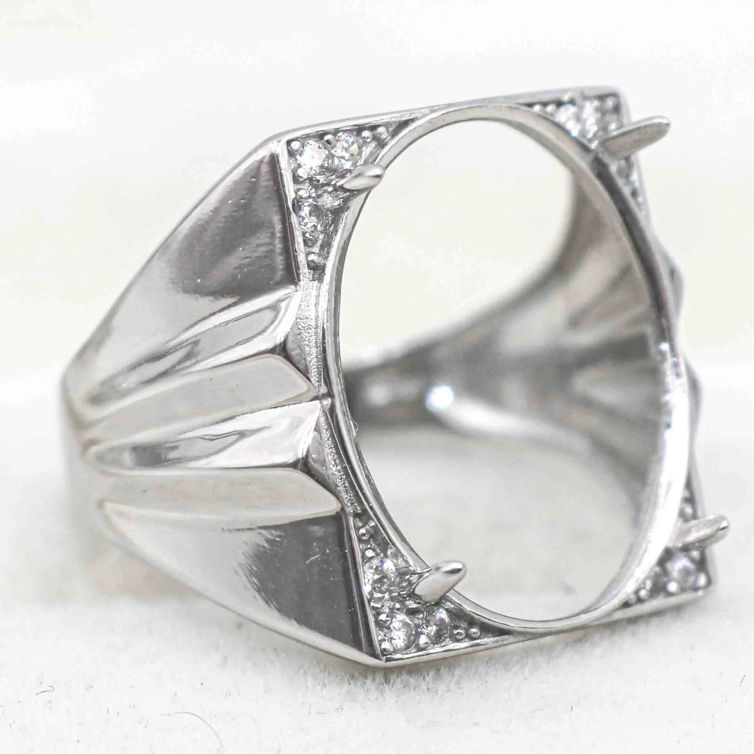 Sterling Silver 15*19mm Semi Mount Men's Ring Frame Empty Blank Claw Setting S925 Base Holder Without Center Stone for DIY Inlay