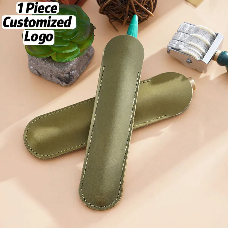 Personalized Retro Handcrafted Genuine Leather with Durable Features Simple Style-Creative Gift Cowhide Pen Case