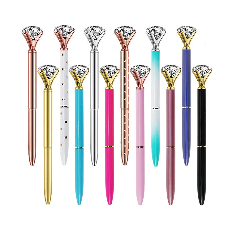 New Arrival Custom Logo Crystal Diamond Ball Pen Multicolor Rose Gold Big Diamond Sports Metal Environment-protective Ink