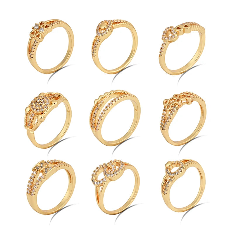 Dubai Arabic Style CZ Jewelry Brass Engagement Wedding Ring Diamond Gold Plated Ring Zircon Copper Gold Rings for Women 18k