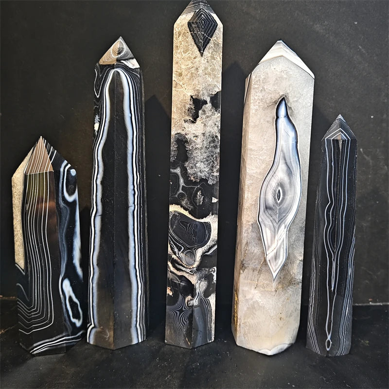 Hot Sale Reiki Crystal Crafts Healing Stones Black Onyx Sardonyx Agate Tower Stone Tower for Home Decoration