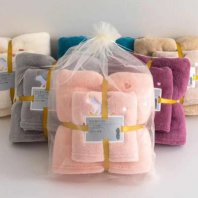 The New Super Dry Thick Absorbent Quickly Dry Custom logo Towel Bath Towel Coral Fleece Bathroom Hotel Household Towel Set