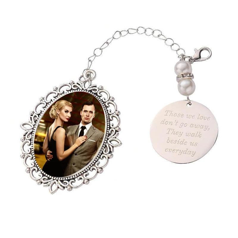 Qualisub Zinc Alloy Metal Pendants Sublimation Pin Brooch Wedding Bouquet Photo Charm Round/Oval Inserts Silver Color Double