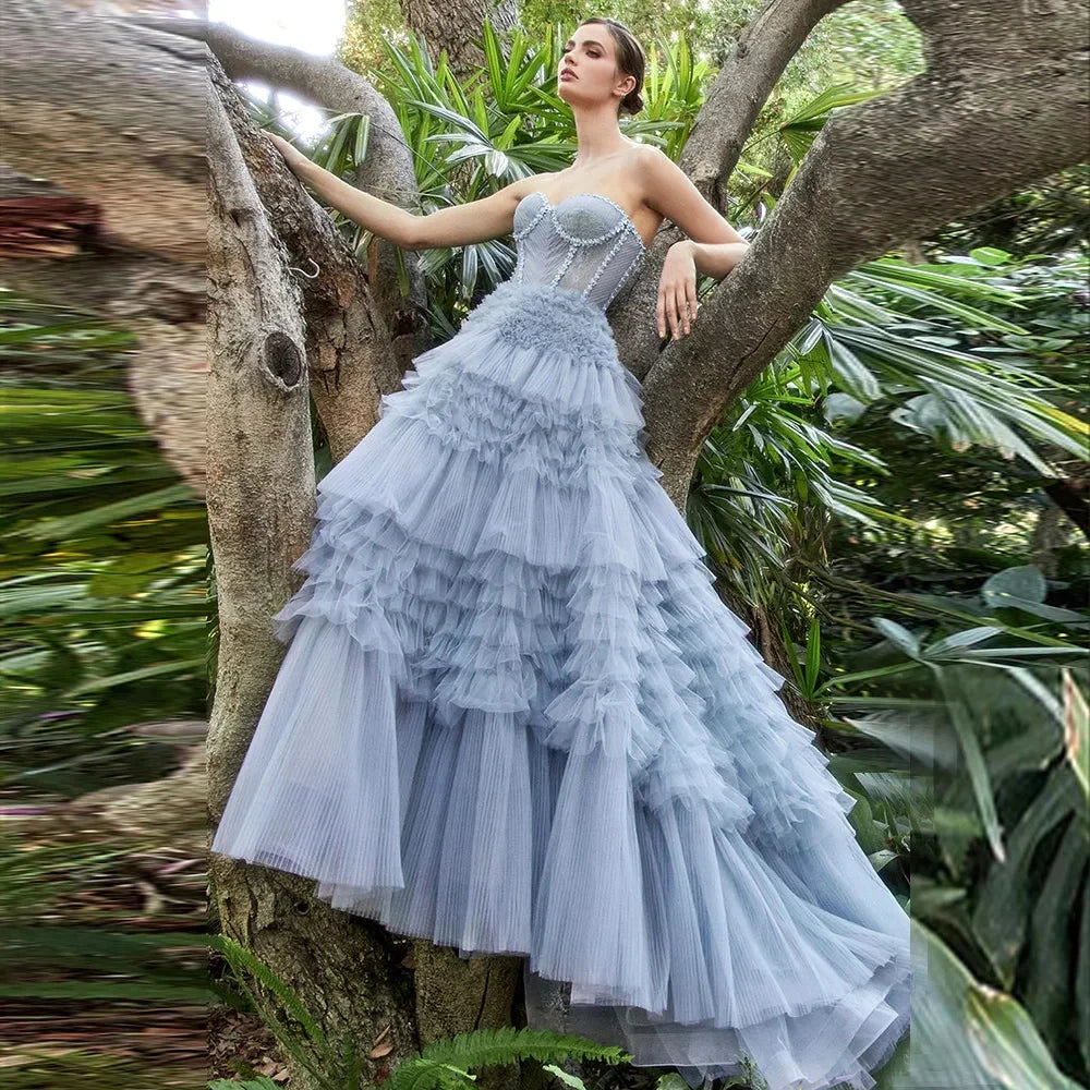 Elegant Sweetheart Ball Gown Blue Evening Dresses Women Wedding Party Dresses Luxury Dubai Special Events SF088