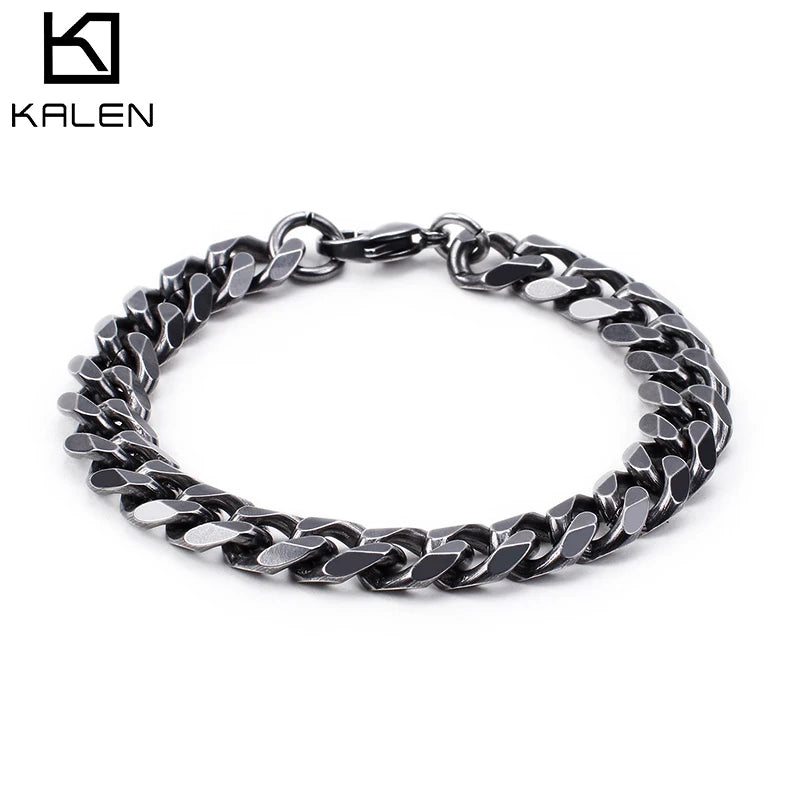KALEN Vintage 316L Stainless Steel Lobster Clasp Link Chain Bracelet Men