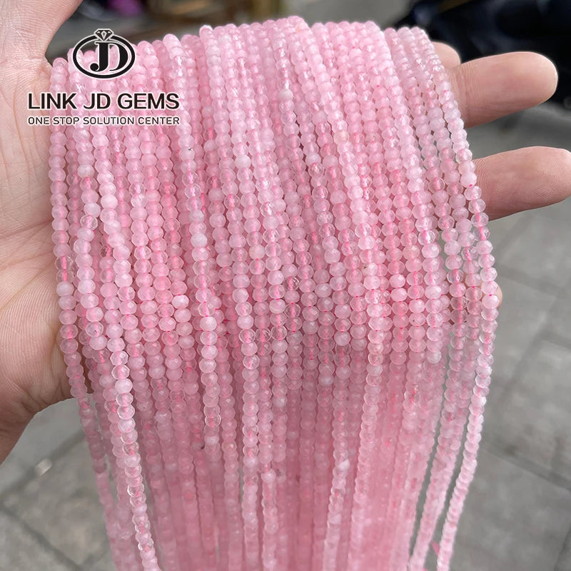 JD 4*3mm Natural Stones Loose Bead Natural Pink Quartz Faceted Abacus Beads for Jewelry Making