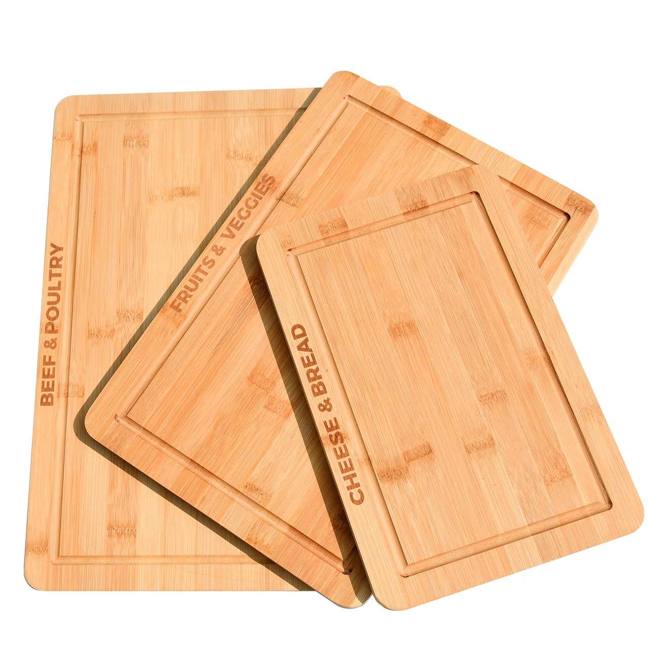 Food-Grade Organic Double-Sided Durable Chopping Board Set of 3 with Juice Groove for Kitchen