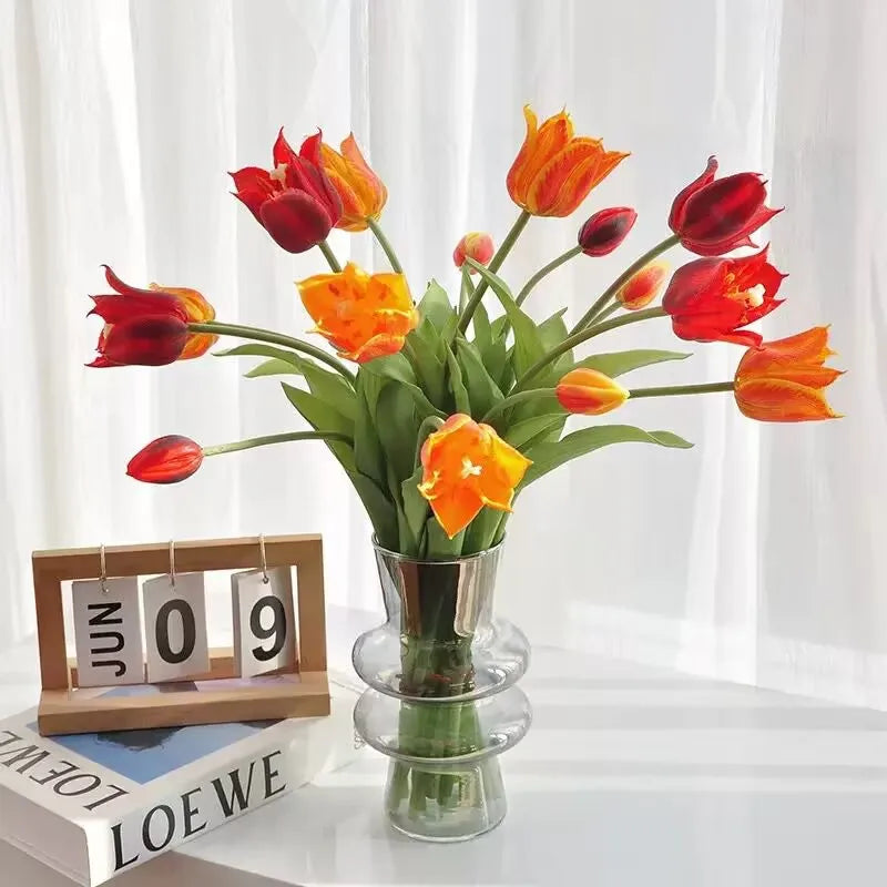 Unique New Arrival Faux Real Touch Tulips Artificial Firebird Opened Tulip Flower for Wedding Table Centerpiece Party Decoration