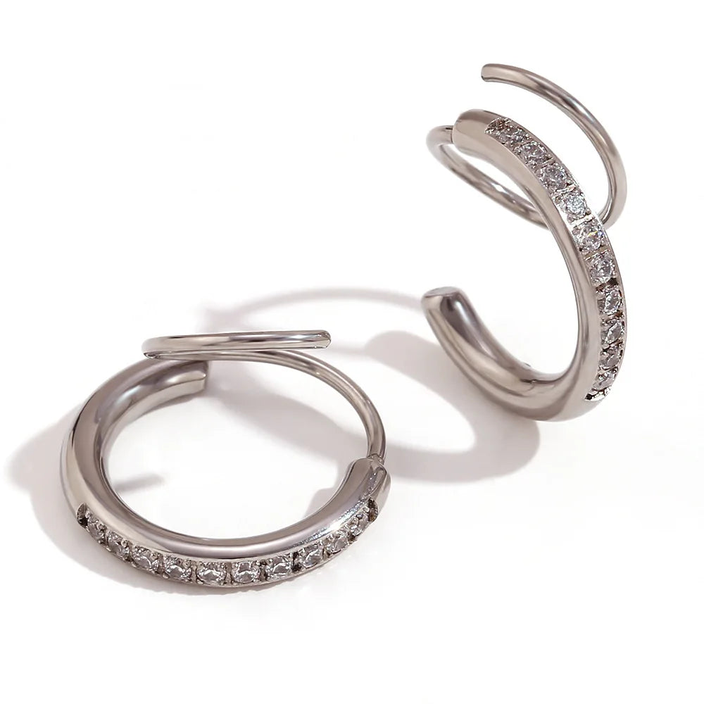 Cute New Arrival Shiny Zircon Stainless Steel Hoop Earrings Gold Waterproof Attractive Hoop Earrings for Women Waterproof