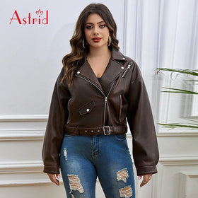Women's Faux Leather Jackets Zip up Motorcycle Short PU Moto Biker Outwear Fitted Slim Plus Size Coat