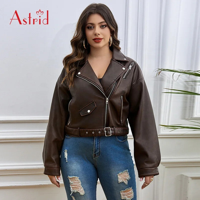 Women's Faux Leather Jackets Zip up Motorcycle Short PU Moto Biker Outwear Fitted Slim Plus Size Coat