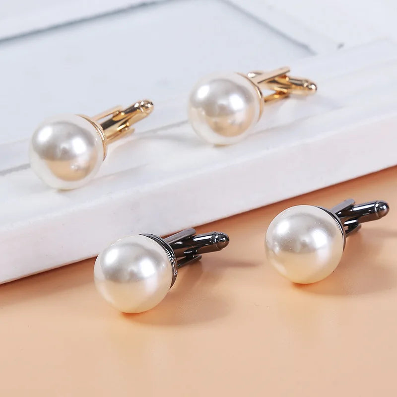 Luxurious Men's Fashion Cufflinks With Round Pearls Stylish Cufflinks Jewelry Accessories for Suits Shirts for Gifts