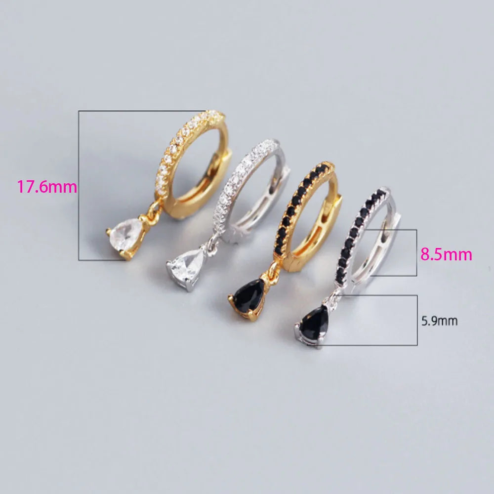 Sterling Silver 925 Hoop Huggie Water Drop Zircon Dangle Pendant Earring Women Earrings