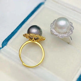 R2511 11-12mm Natural Freshwater Pearl Ring Accessory 925 Sterling Silver Adjustable Size Engagement Jewelry Ring for Women