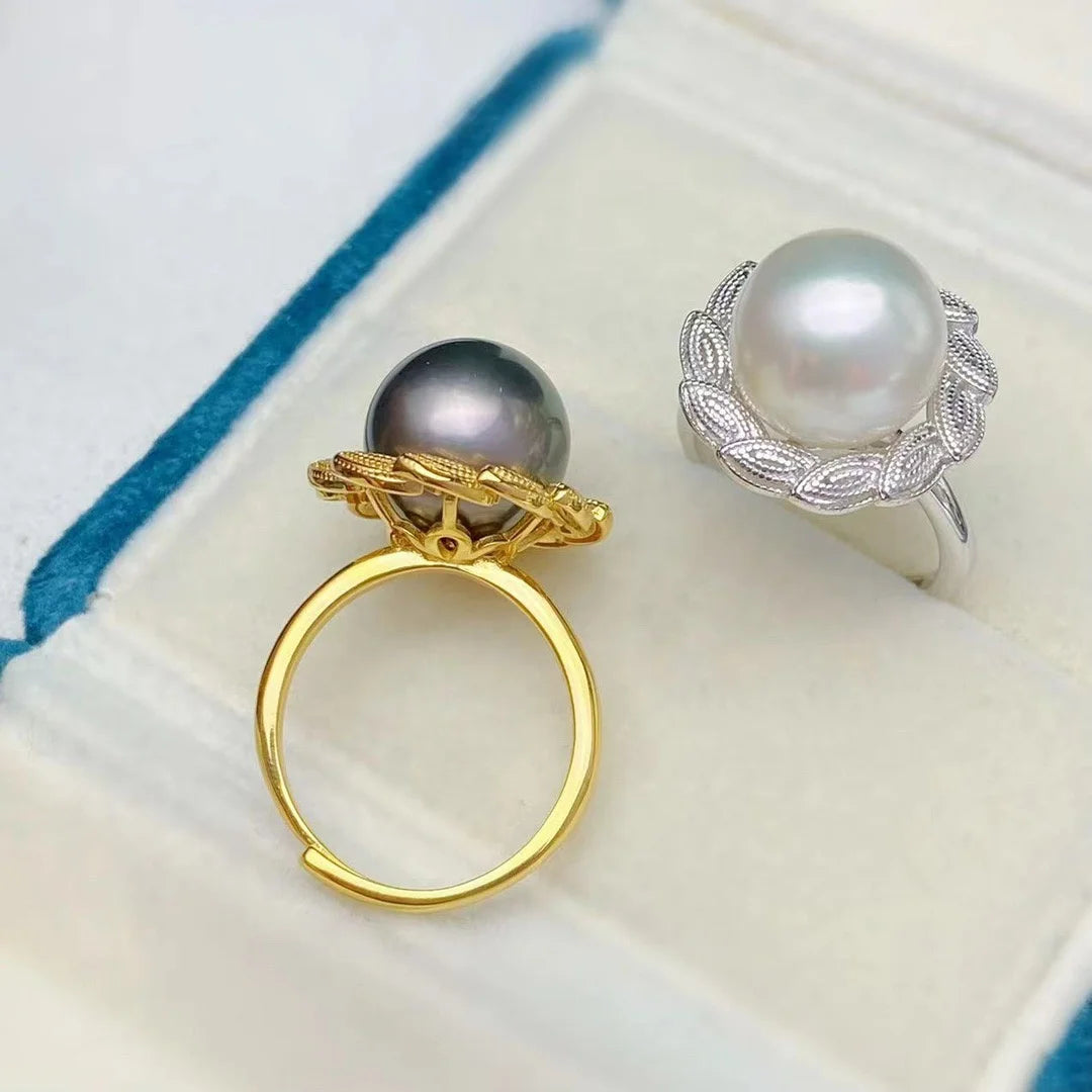 R2511 11-12mm Natural Freshwater Pearl Ring Accessory 925 Sterling Silver Adjustable Size Engagement Jewelry Ring for Women