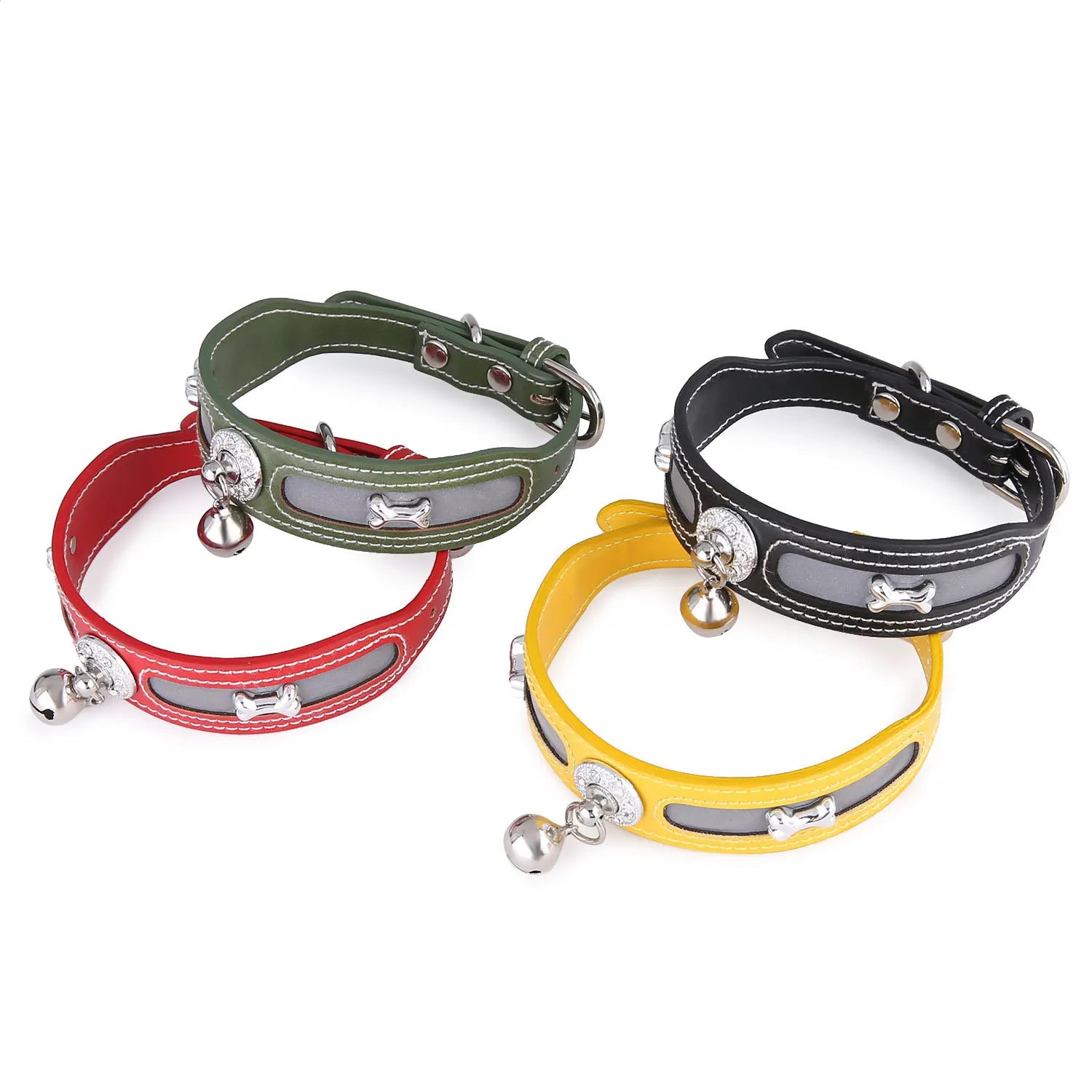 2024 New Design Custom Waterproof Pu Leather Personalized Dog Cat Reflective Collars Night at Locating