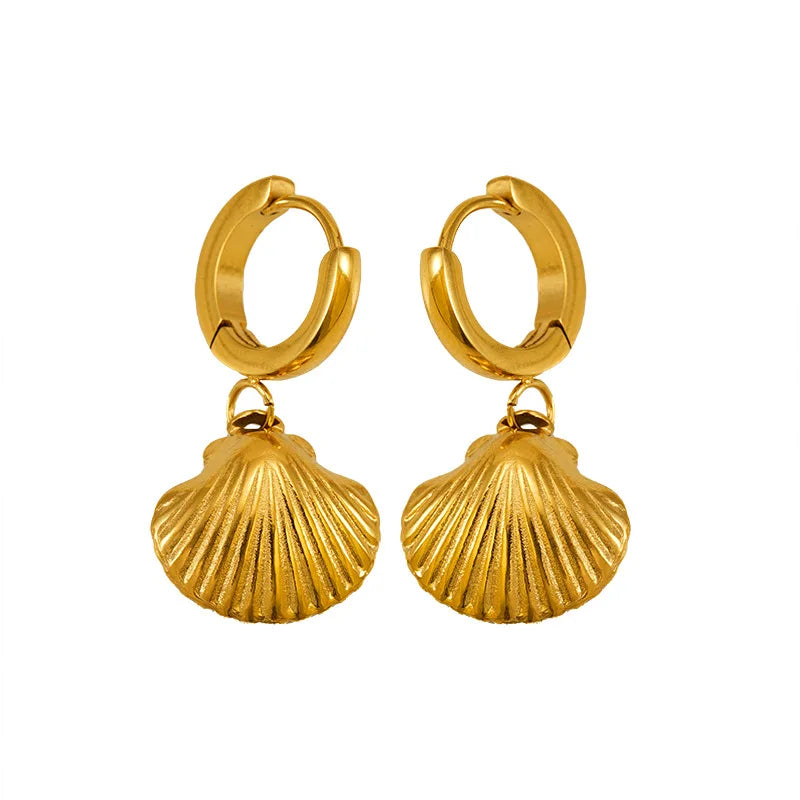 Hot 316L Stainless Steel Gift 18K Gold Plated Animal Jewelry Summer Ocean Shell Dolphin Sea Horse Tortoise Crab Huggie Earrings