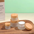 Empty Wood Grain Lid Frosted Cosmetic Packaging Glass Jars 5-100G for Beauty Products and Skincare Facial Cream Packaging MegaBDM