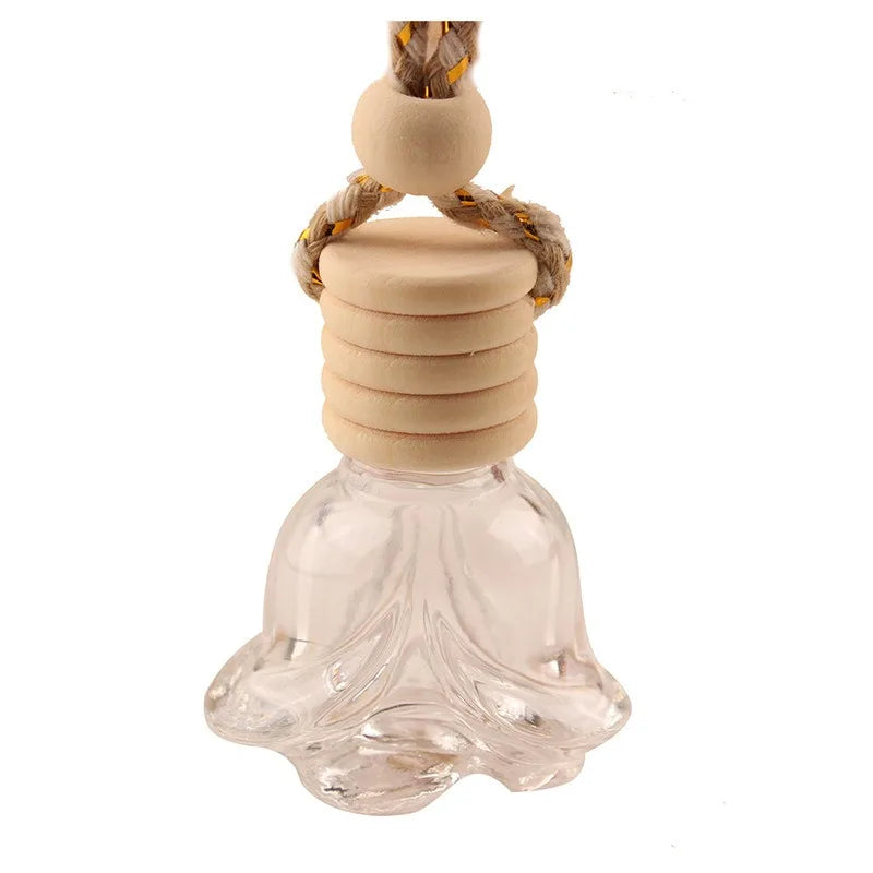 Hanging 6ml Car Perfume Bottle Essential Oil Diffuser Glass Bottle Car Air Freshener Bottle With Wooden Lid