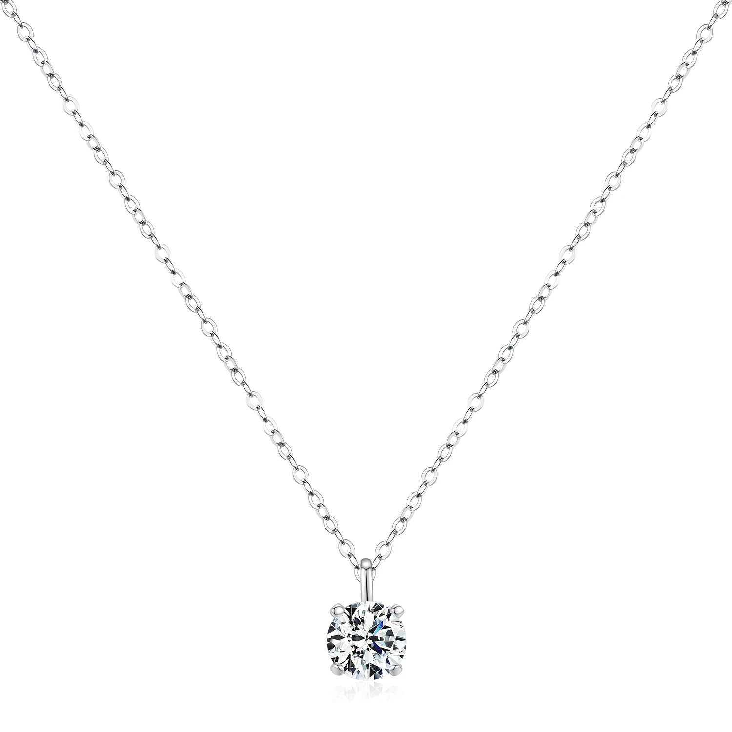Luxury Engagement Simulated Diamond Necklace 925 Sterling Silver Geometric Round Pendant Moissanite Clavicle Chain