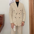 Fashion Warm Retro Corduroy Suit for Men V-neck Double Breasted Business Slim Fitting Suit Two Piece