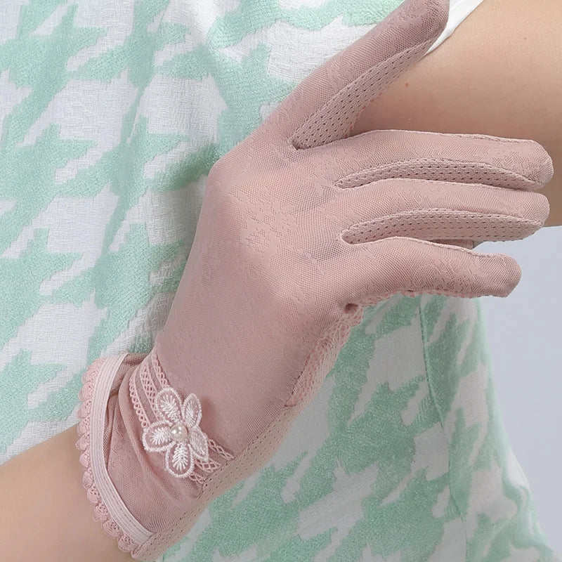 Women Summer Lace Non-Slip Cycling Driving Touch Screen Sunscreen Sun UV Protect Gloves