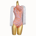 Designer Pearls Rhinestone Stage Performance Pole Dance Short Jumpsuit Dancer Festival Outfit Women Tassel Showgirl Bodysuits