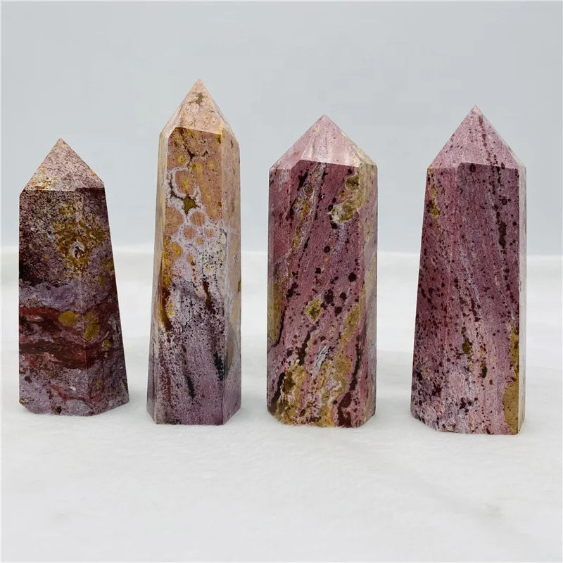 Gemstone Healing Crystal Wholesale Natural Ocean jasper Tower pink Crystal Colorful Point Wand for Decoration