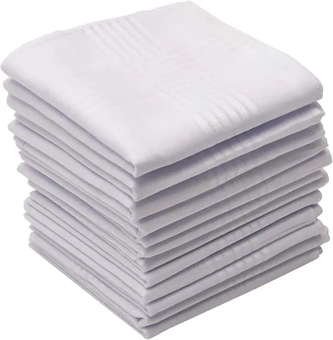 Bulk Wholesale 12pcs Men 40*40cm White Cotton Handkerchief Soft Elegant Pocket Squares White Plain Hankies for Wedding Daily Use