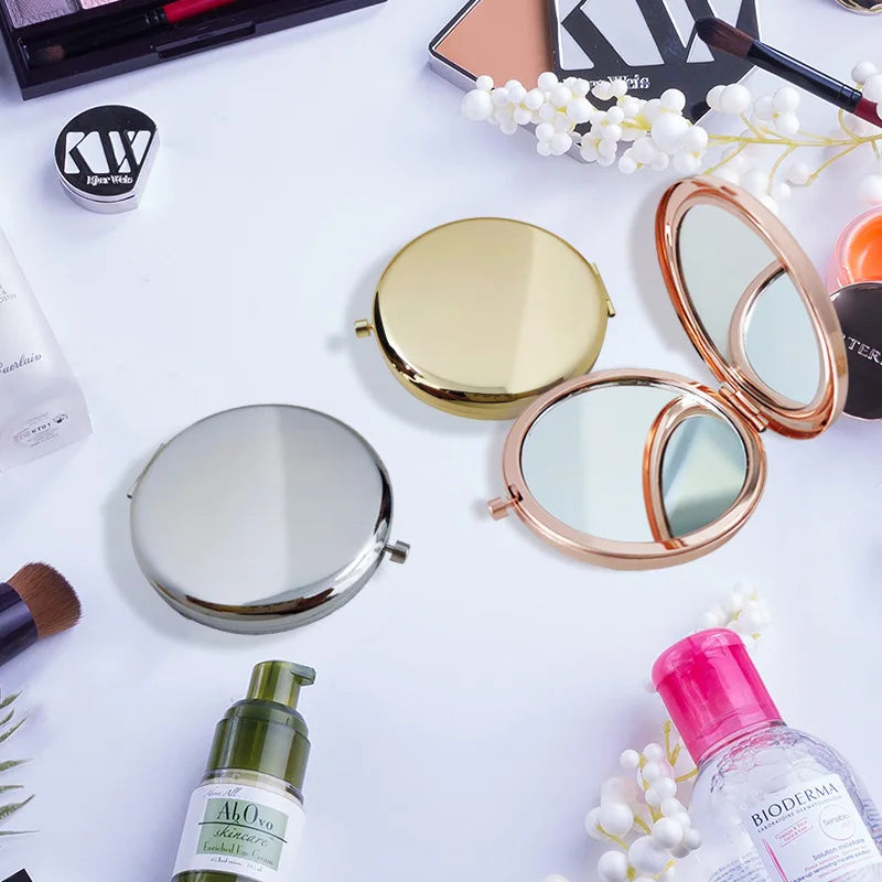 Portable Round Folded Compact Rose Gold Silver Vanity Mirrors Personalized Pocket Mirrors for Makeup Perfect Gift