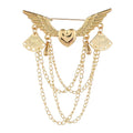 Cheap Lapel Brooch Chain Metal Silver Gold Plated Crown Heart Wing Brooch Tassel Pin Brooch Chain Pins for Men Women