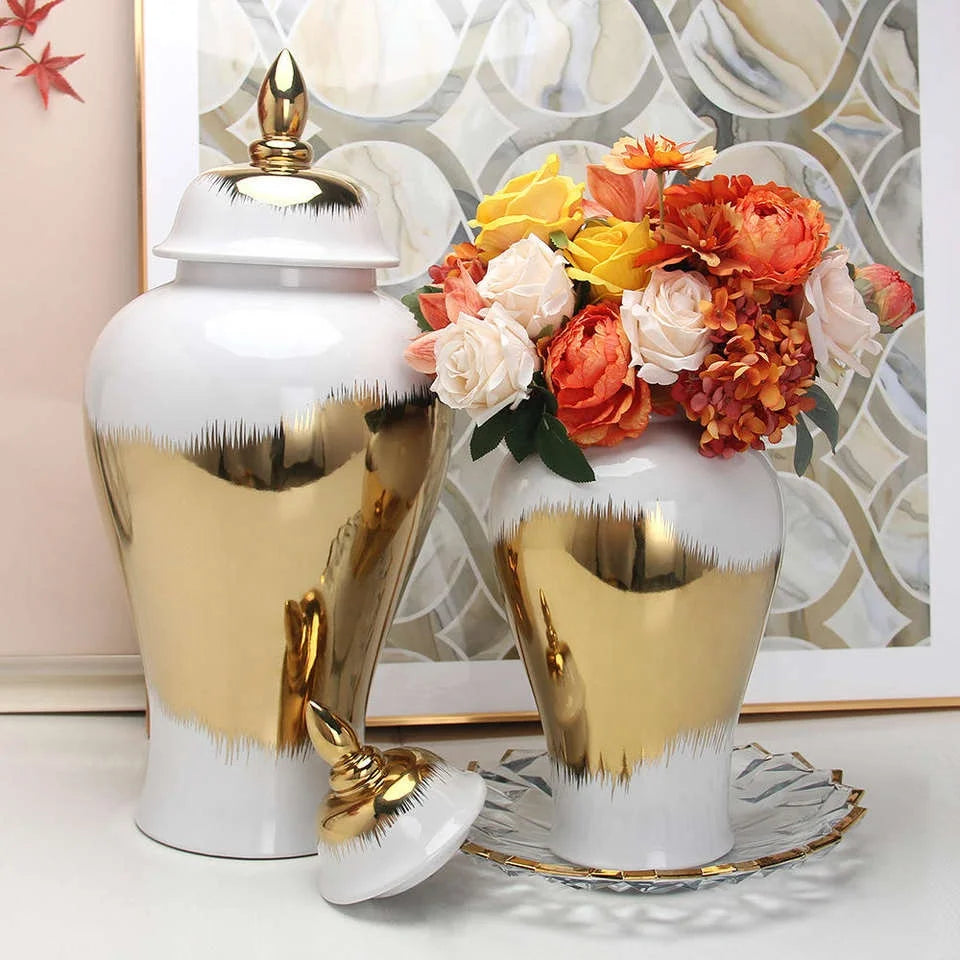 Nordic Modern Luxury Art Style Ceramic Golden General Jar Vase for Home & Hotel Interior Design