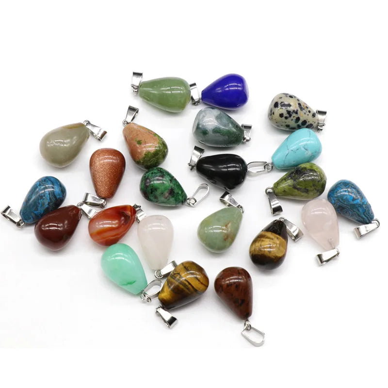 DIY Teardrop Shaped Gemstones Necklace Natural Crystal stone pendants carvings pendant