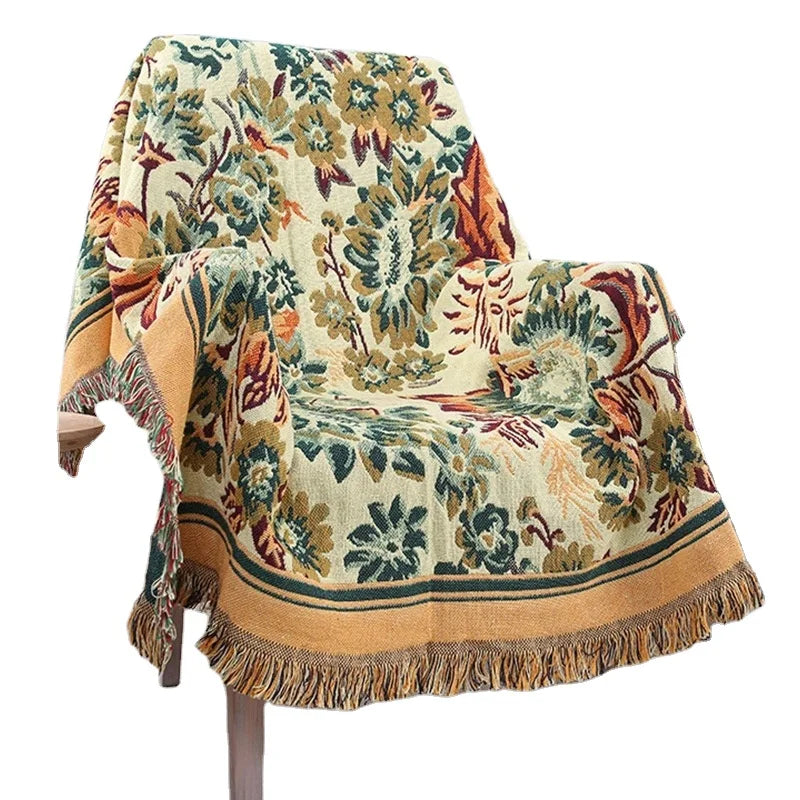 Anti-Pilling Sunflower Pattern Double-sided Sofa Woven  Tapestry Polyester Blanket Cotton