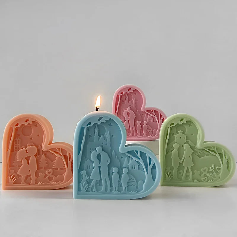Love Candle Ornament Mold Diy Valentine's Day Couple Accompanying Gift Heart-shaped Fragrant Stone Gypsum Silicone Molds