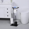 HANGSHAU Multifunctional Bathroom Standing Iron Tissue Holder Black Toilet Paper Holder With Toilet Brush