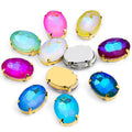 AB Color Fancy Glass Strass Loose Claws Rhinestones 3D Oval Shape Sew-on Technique with Sewn Setting