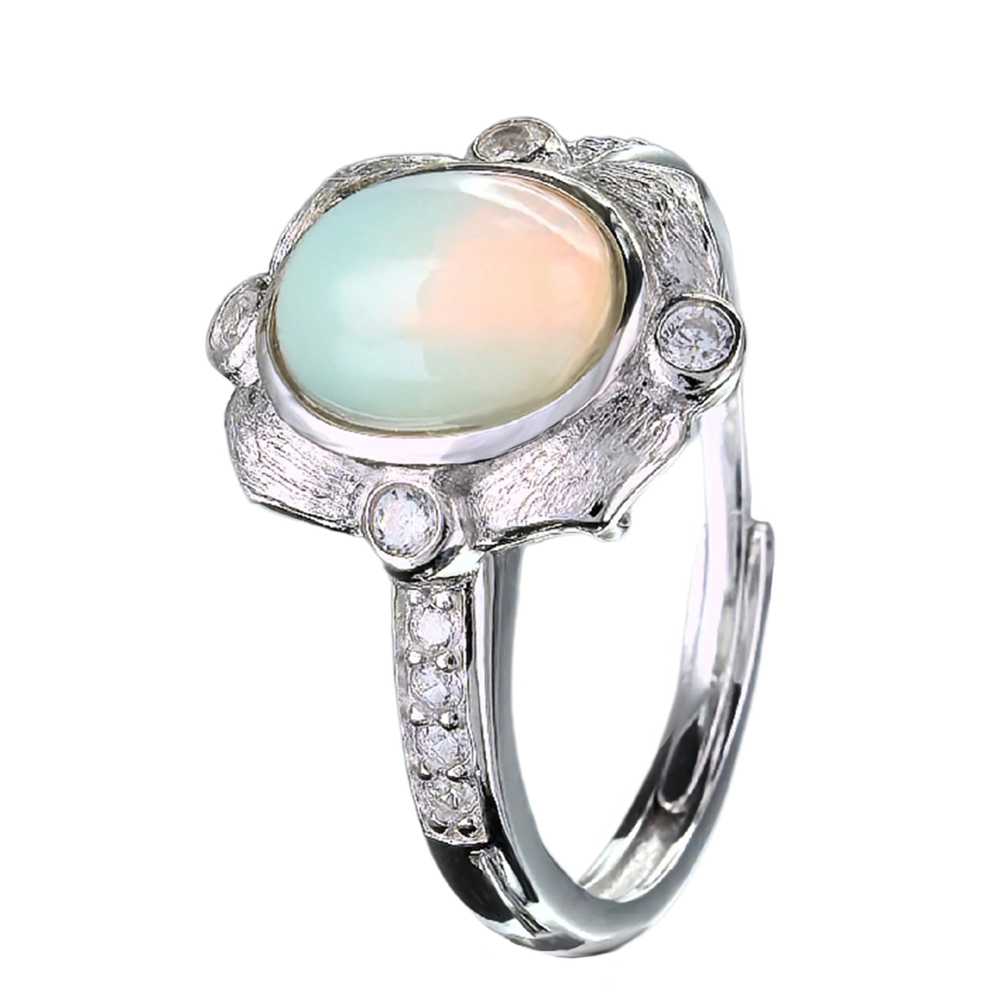 Unique Rhodium Plated Silver 925 Trendy Oval Cut Natural Opal Gemstone Ring Perfect Anniversary Wedding Gift for Women