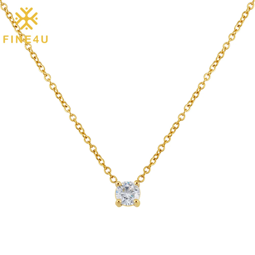 Trendy Wedding Bridal Women Gold Plated Stainless Steel Round Pendant Dainty Cz Jewelry Zircon Necklace